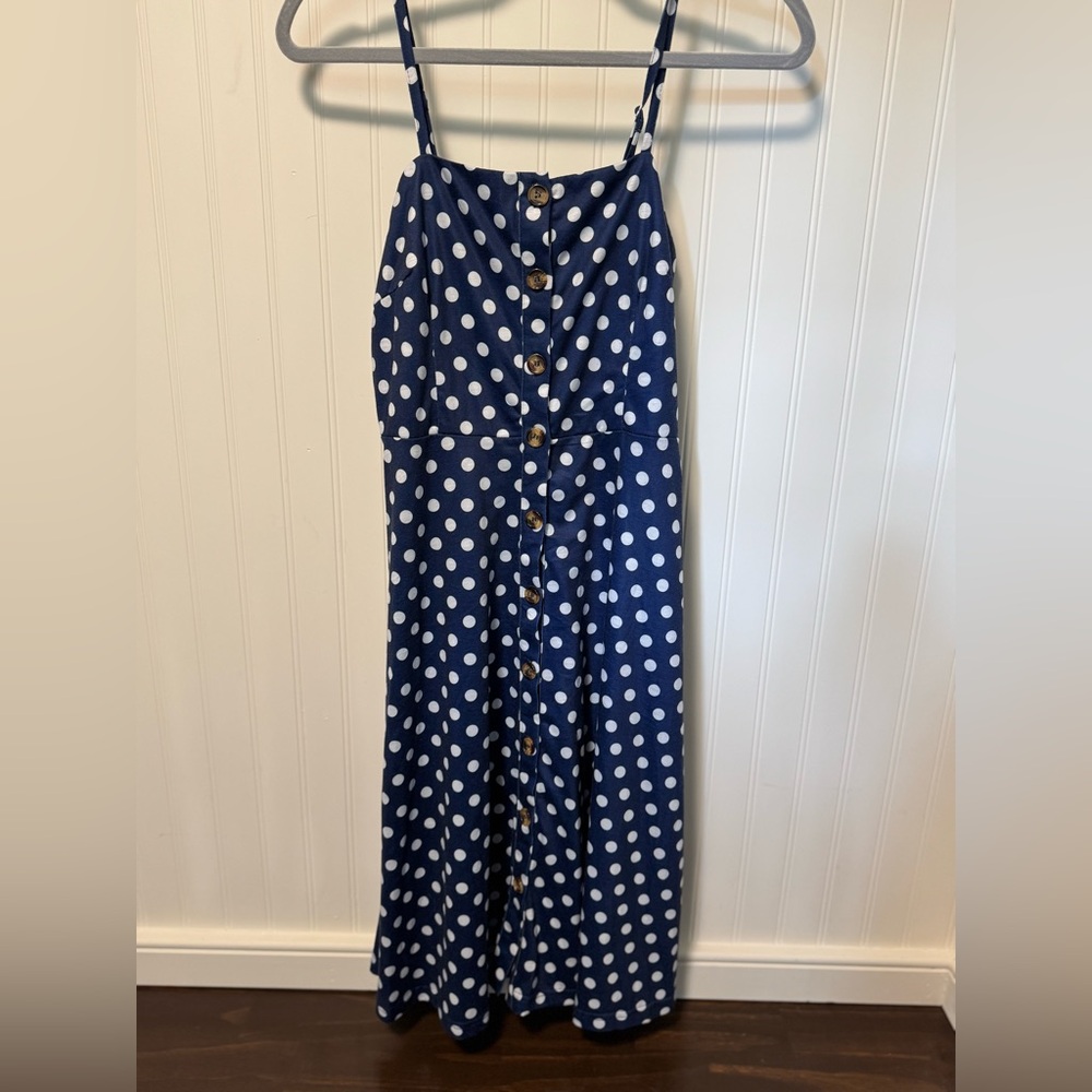 Blue Polka-dot Sundress with Button Front